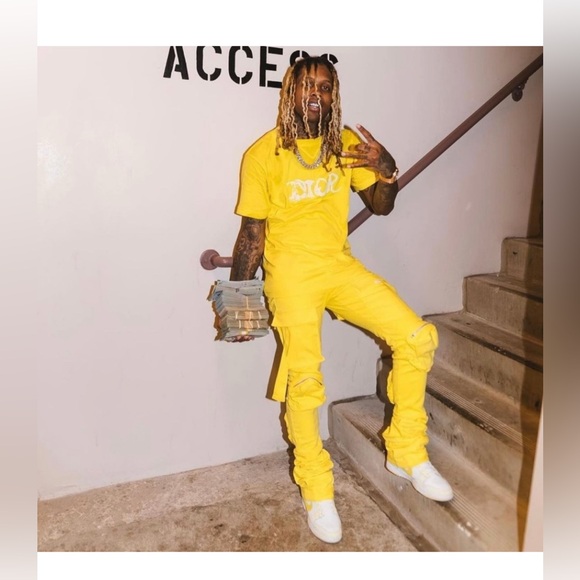 Cliche Jeanius Studios Lil Durk yellow pants jeans pockets sz 30 rapper hip-hop